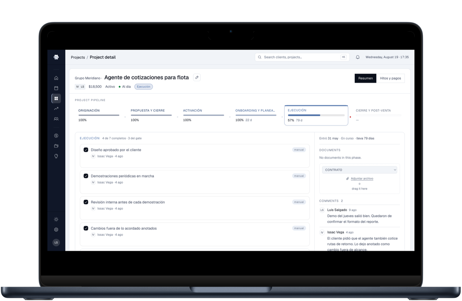 A project in VigoLabs OS: its six phases, the checklist and the team’s comments